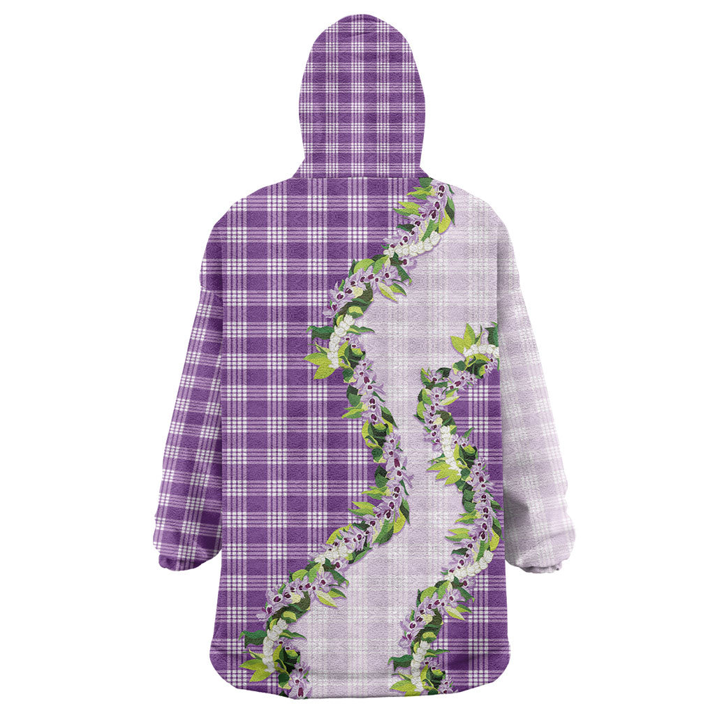 Violet Hawaii Palaka Wearable Blanket Hoodie Maile Pikake Honohono Orchid Lei