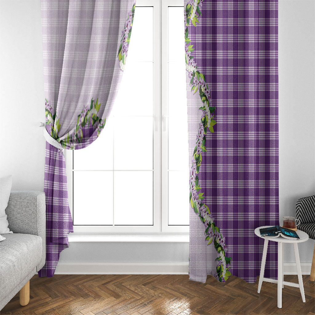 Violet Hawaii Palaka Window Curtain Maile Pikake Honohono Orchid Lei