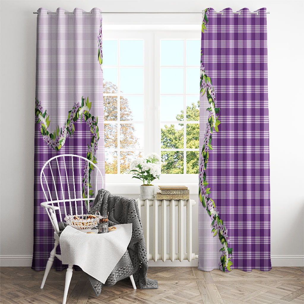 Violet Hawaii Palaka Window Curtain Maile Pikake Honohono Orchid Lei