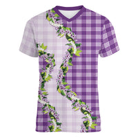 Violet Hawaii Palaka Women V-Neck T-Shirt Maile Pikake Honohono Orchid Lei