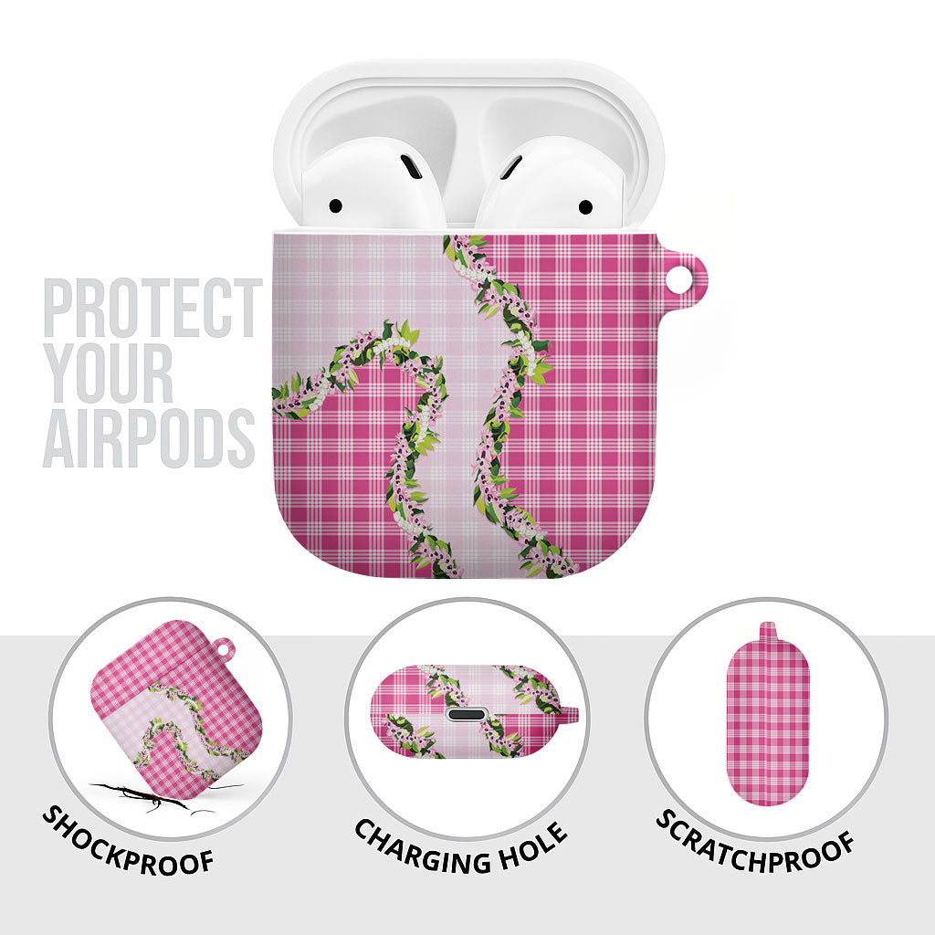 Pink Hawaii Palaka AirPods Case Maile Pikake Honohono Orchid Lei