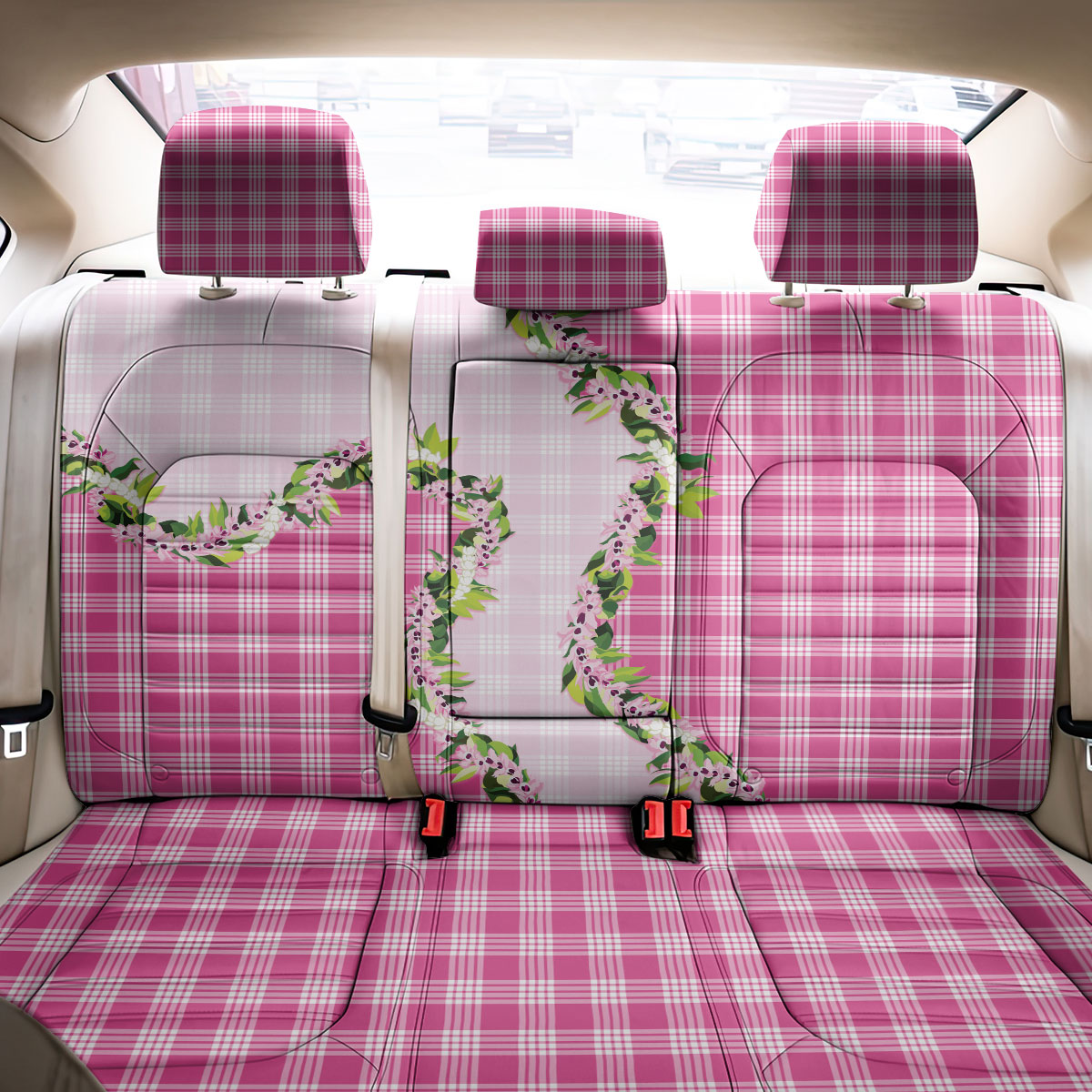 Pink Hawaii Palaka Back Car Seat Cover Maile Pikake Honohono Orchid Lei LT05 - Polynesian Pride