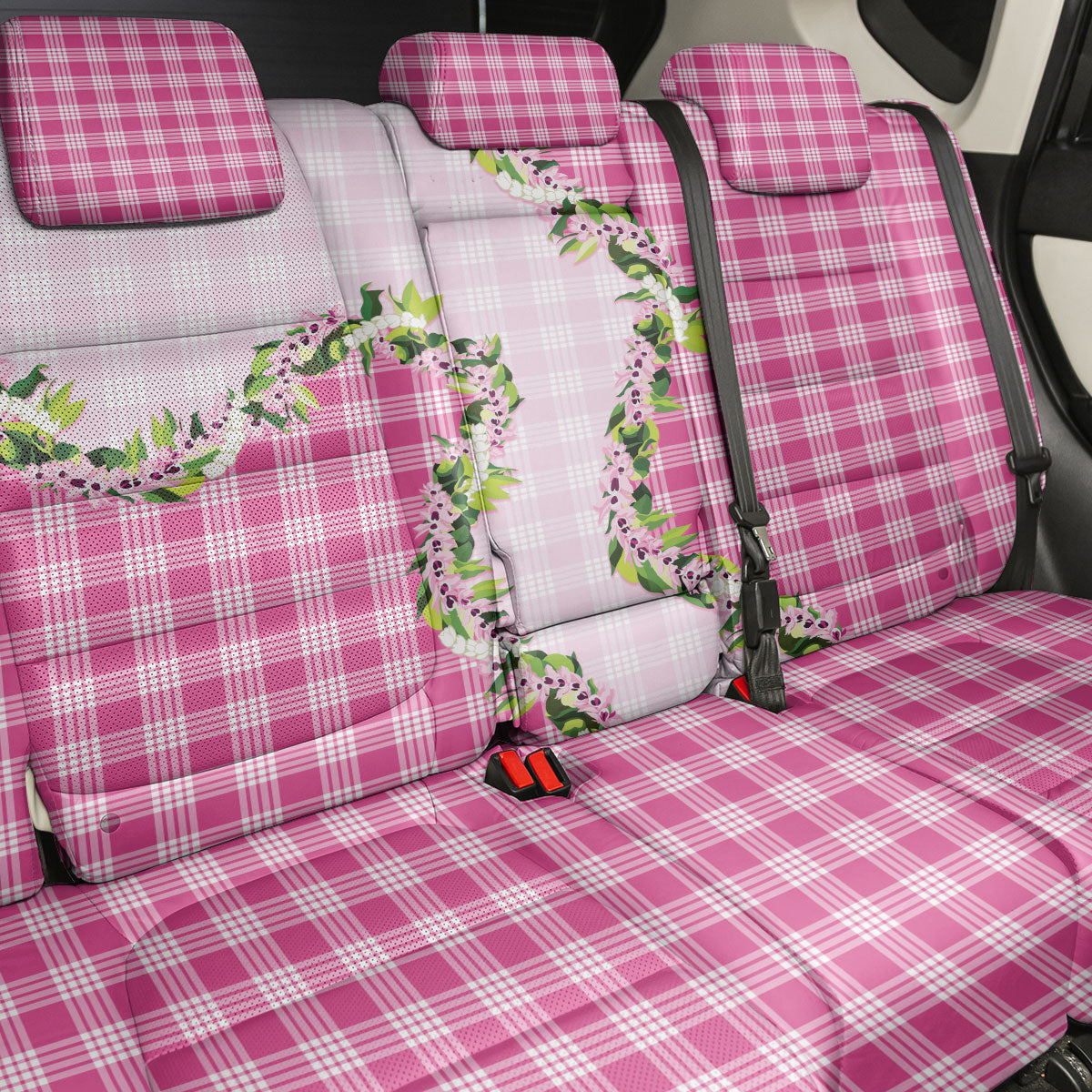 Pink Hawaii Palaka Back Car Seat Cover Maile Pikake Honohono Orchid Lei LT05 - Polynesian Pride