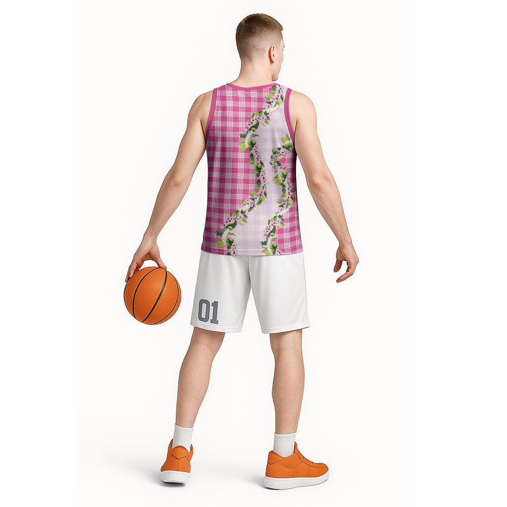 Pink Hawaii Palaka Basketball Jersey Maile Pikake Honohono Orchid Lei