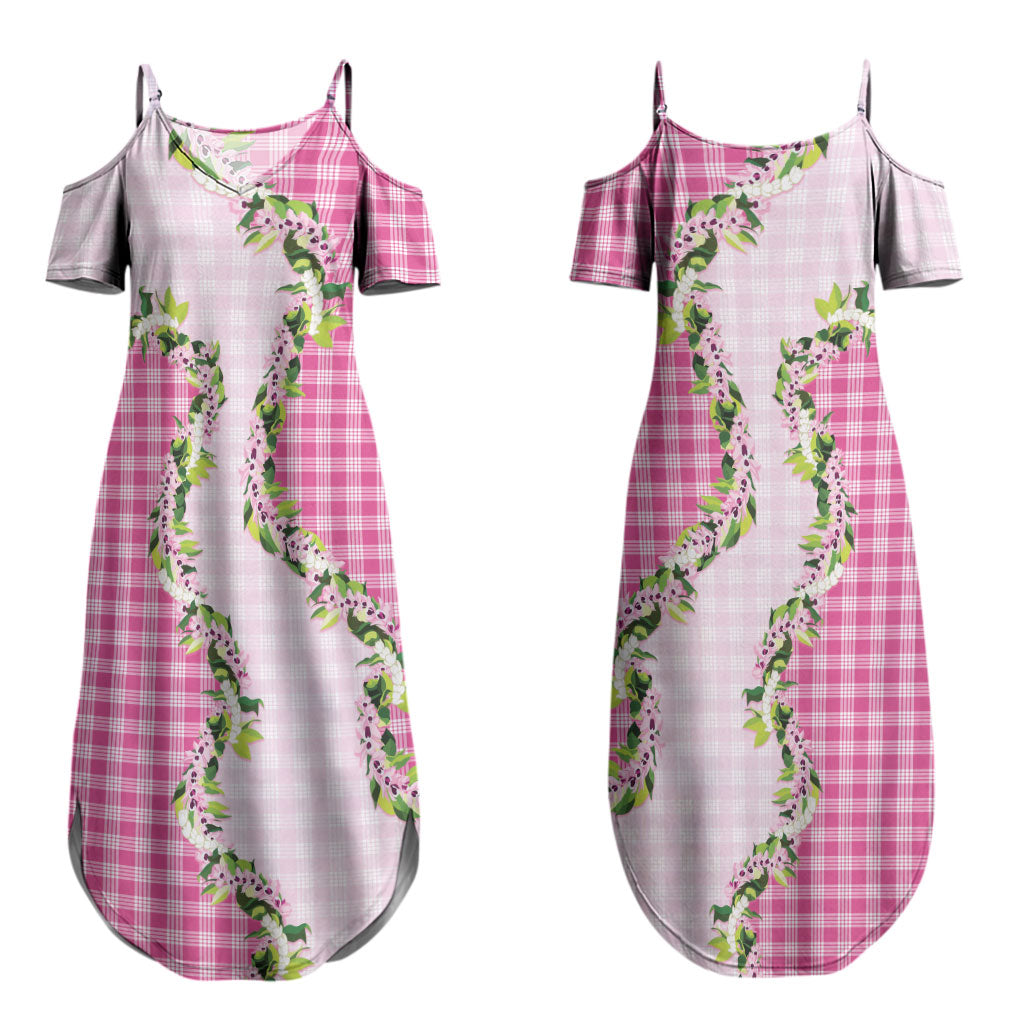 Pink Hawaii Palaka Couples Matching Summer Maxi Dress and Hawaiian Shirt Maile Pikake Honohono Orchid Lei LT05 - Polynesian Pride