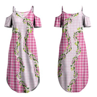 Pink Hawaii Palaka Couples Matching Summer Maxi Dress and Hawaiian Shirt Maile Pikake Honohono Orchid Lei LT05 - Polynesian Pride
