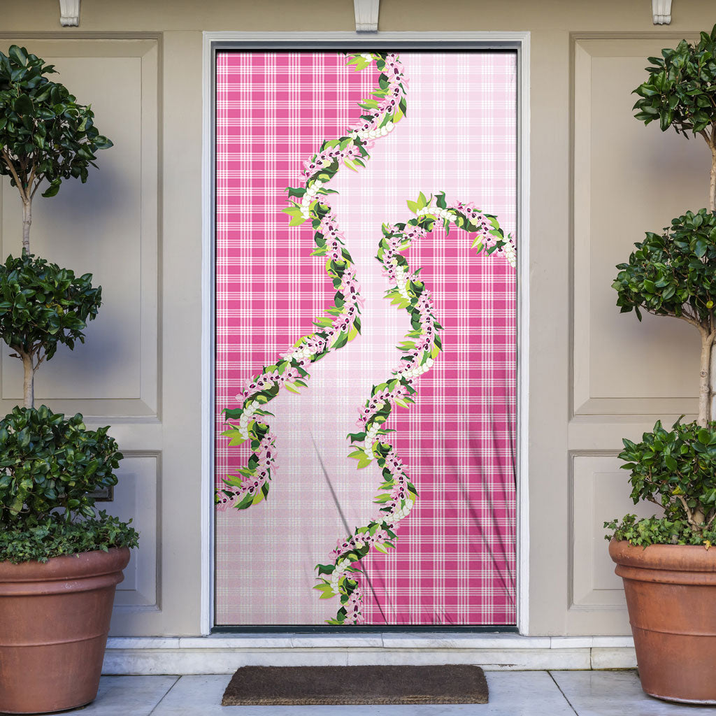 Pink Hawaii Palaka Door Cover Maile Pikake Honohono Orchid Lei