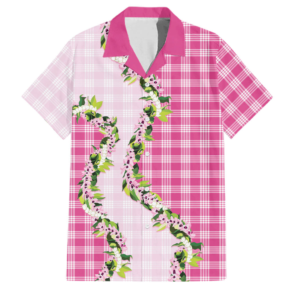 Pink Hawaii Palaka Family Matching Long Sleeve Bodycon Dress and Hawaiian Shirt Maile Pikake Honohono Orchid Lei