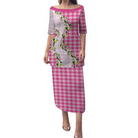 Pink Hawaii Palaka Family Matching Puletasi and Hawaiian Shirt Maile Pikake Honohono Orchid Lei