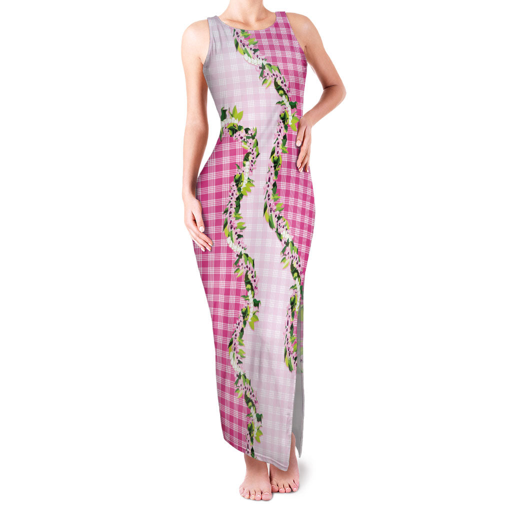 Pink Hawaii Palaka Family Matching Tank Maxi Dress and Hawaiian Shirt Maile Pikake Honohono Orchid Lei