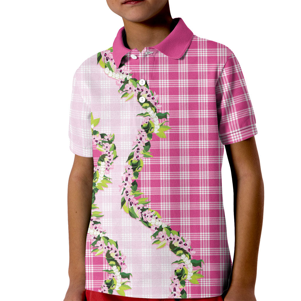 Pink Hawaii Palaka Kid Polo Shirt Maile Pikake Honohono Orchid Lei