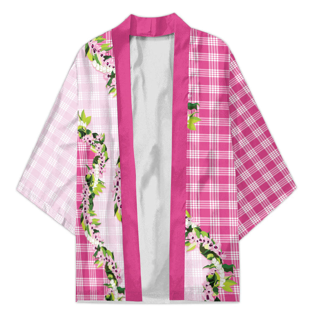 Pink Hawaii Palaka Kimono Maile Pikake Honohono Orchid Lei