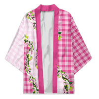 Pink Hawaii Palaka Kimono Maile Pikake Honohono Orchid Lei