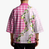 Pink Hawaii Palaka Kimono Maile Pikake Honohono Orchid Lei