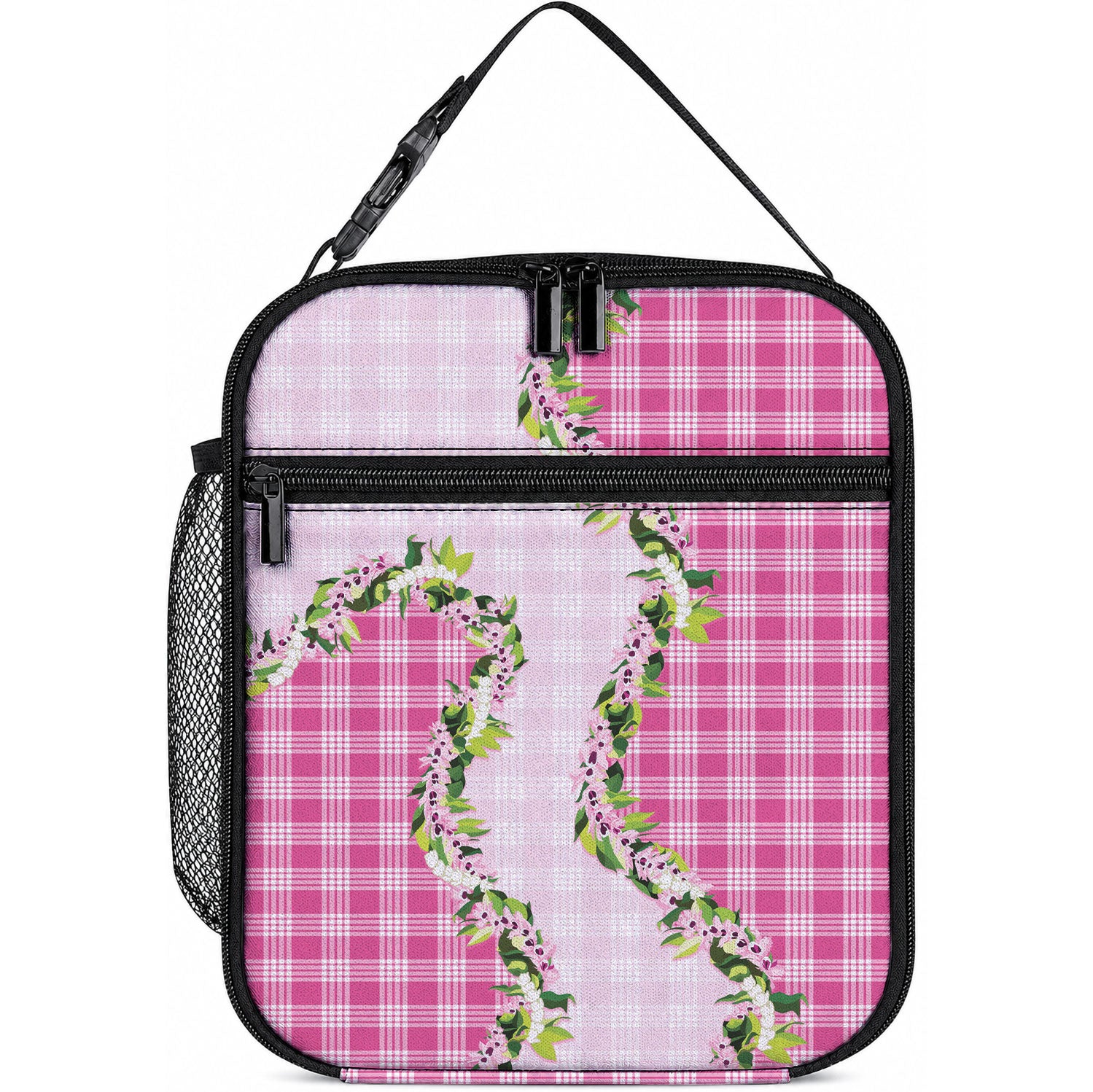Pink Hawaii Palaka Lunch Bag Maile Pikake Honohono Orchid Lei