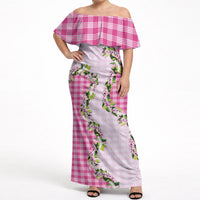 Pink Hawaii Palaka Off Shoulder Maxi Dress Maile Pikake Honohono Orchid Lei LT05 Women Pink - Polynesian Pride