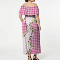 Pink Hawaii Palaka Off Shoulder Maxi Dress Maile Pikake Honohono Orchid Lei LT05 - Polynesian Pride