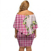Pink Hawaii Palaka Off Shoulder Short Dress Maile Pikake Honohono Orchid Lei LT05 - Polynesian Pride