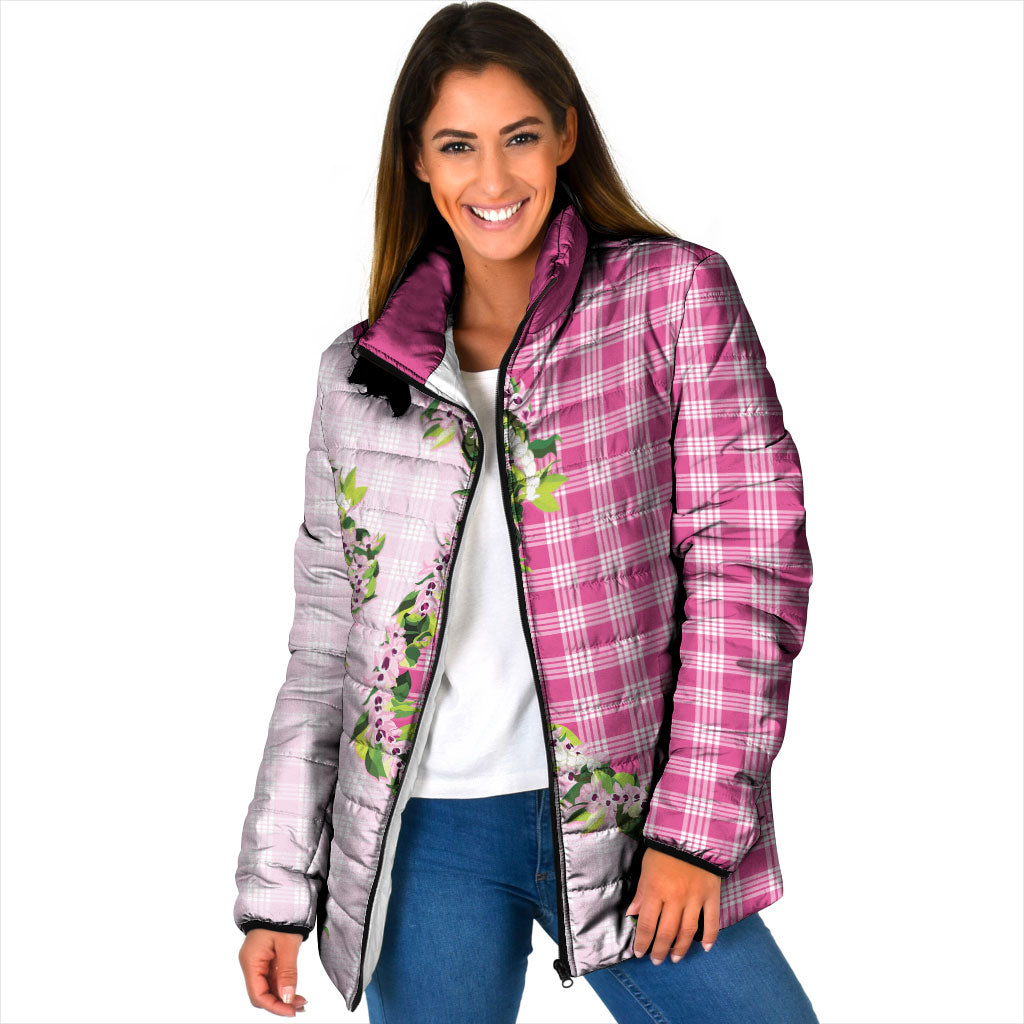 Pink Hawaii Palaka Padded Jacket Maile Pikake Honohono Orchid Lei