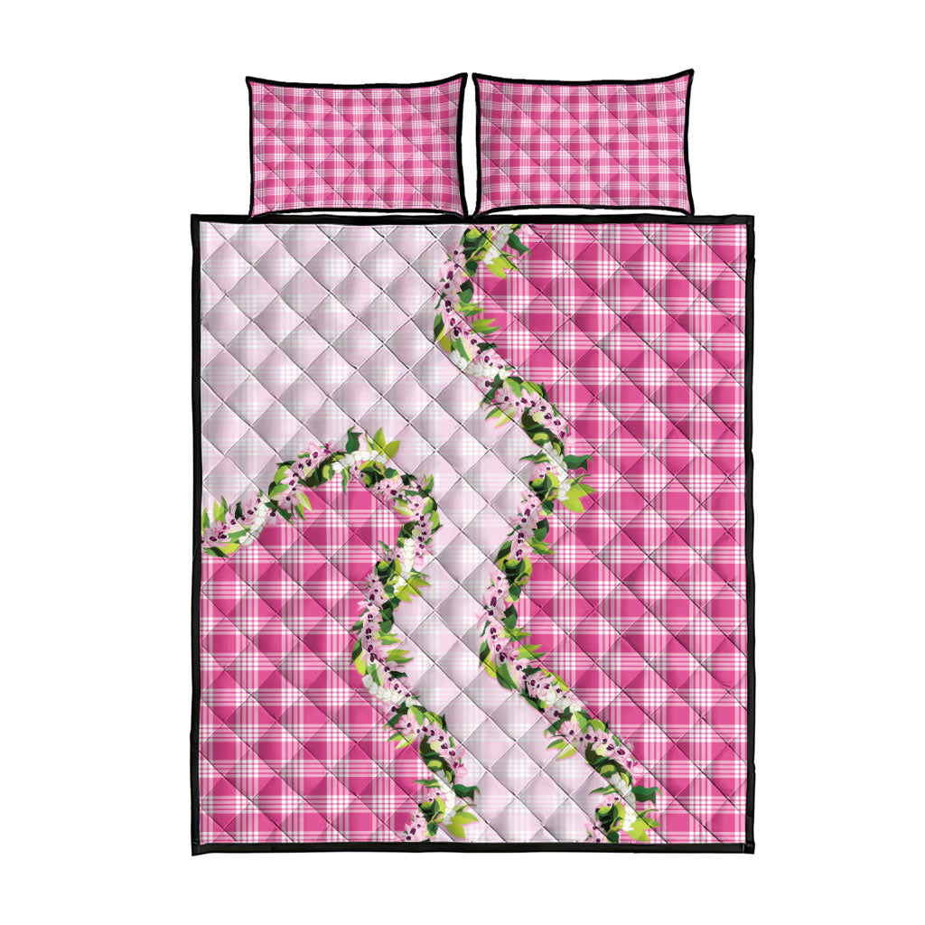 Pink Hawaii Palaka Quilt Bed Set Maile Pikake Honohono Orchid Lei