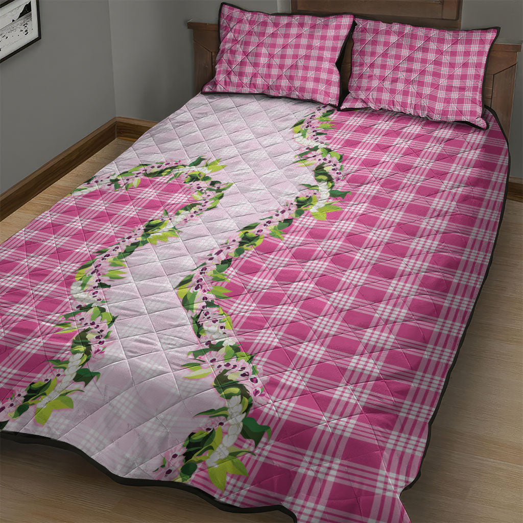 Pink Hawaii Palaka Quilt Bed Set Maile Pikake Honohono Orchid Lei