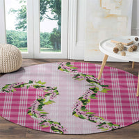 Pink Hawaii Palaka Round Carpet Maile Pikake Honohono Orchid Lei