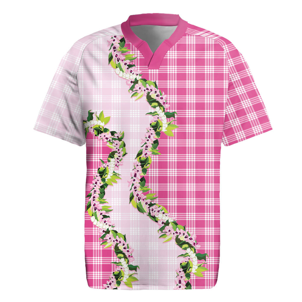 Pink Hawaii Palaka Rugby Jersey Maile Pikake Honohono Orchid Lei