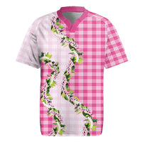Pink Hawaii Palaka Rugby Jersey Maile Pikake Honohono Orchid Lei
