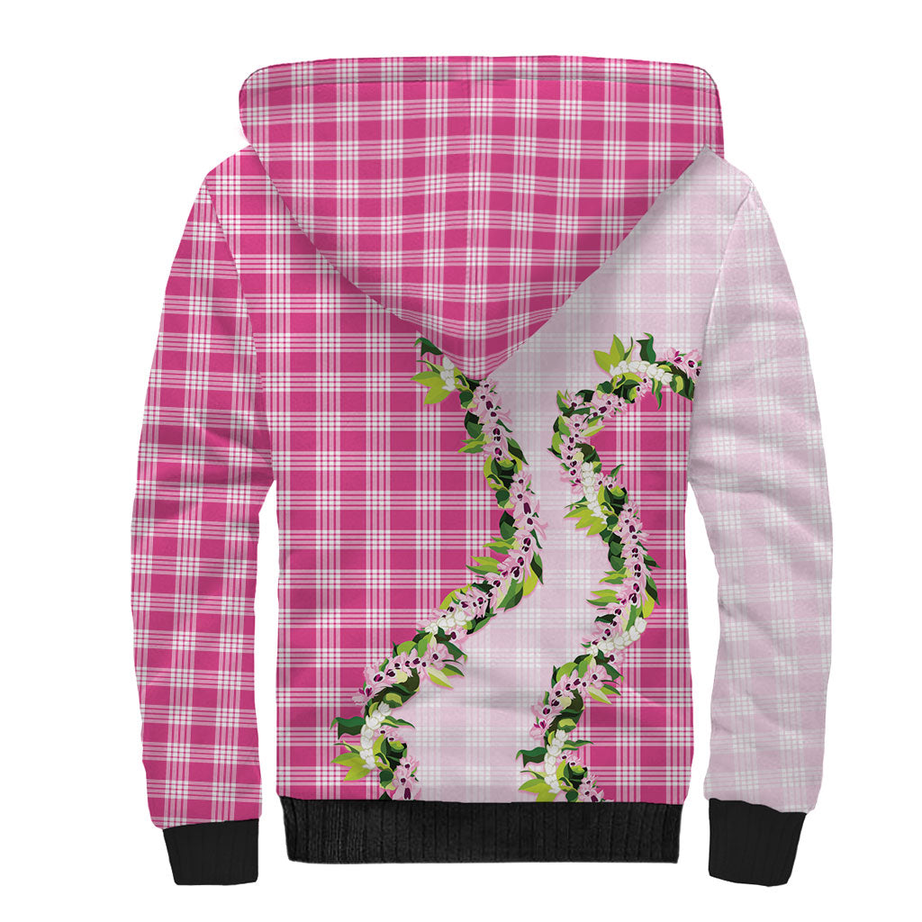 Pink Hawaii Palaka Sherpa Hoodie Maile Pikake Honohono Orchid Lei