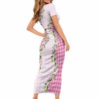 Pink Hawaii Palaka Short Sleeve Bodycon Dress Maile Pikake Honohono Orchid Lei LT05 - Polynesian Pride