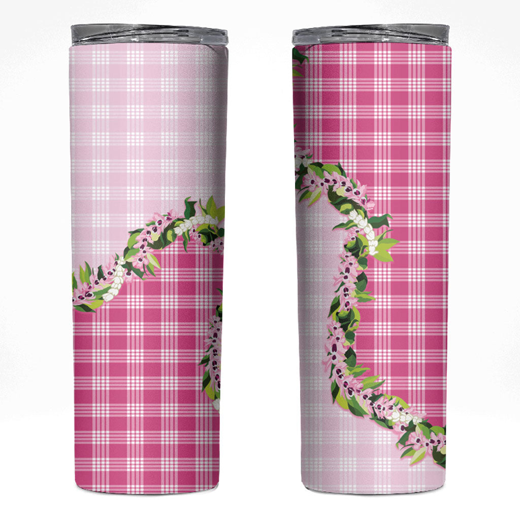 Pink Hawaii Palaka Skinny Tumbler Maile Pikake Honohono Orchid Lei