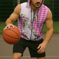 Pink Hawaii Palaka Sleeveless Zip Hoodie Maile Pikake Honohono Orchid Lei