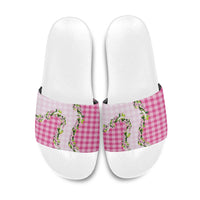 Pink Hawaii Palaka Slide Sandals Maile Pikake Honohono Orchid Lei