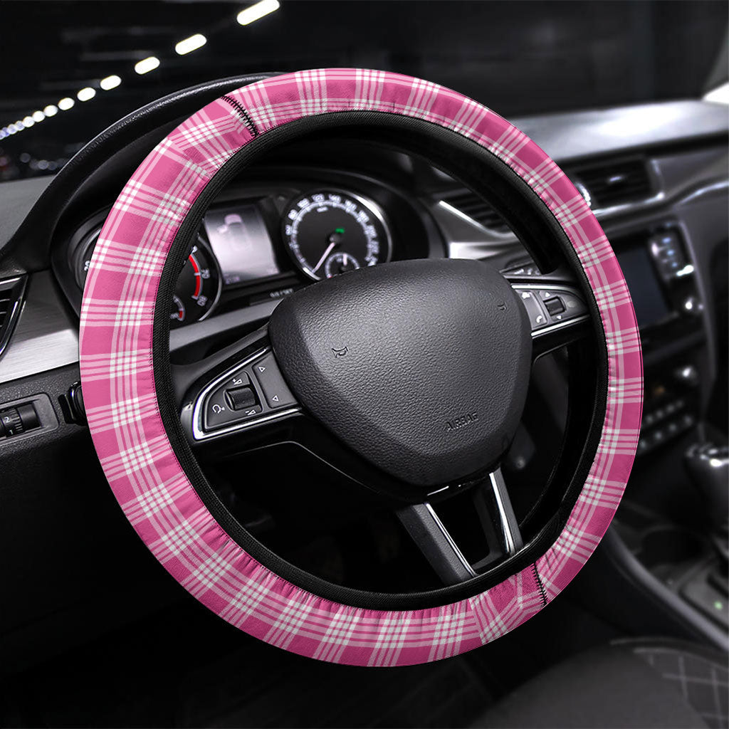 Pink Hawaii Palaka Steering Wheel Cover Maile Pikake Honohono Orchid Lei LT05 Universal Fit Pink - Polynesian Pride