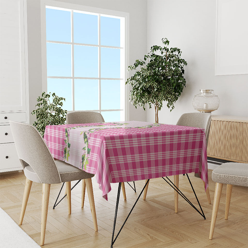 Pink Hawaii Palaka Tablecloth Maile Pikake Honohono Orchid Lei