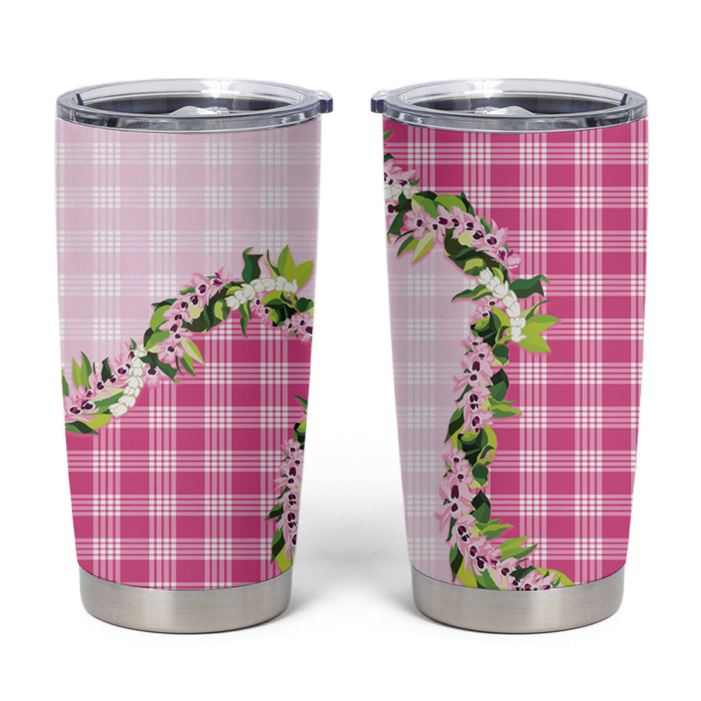 Pink Hawaii Palaka Tumbler Cup Maile Pikake Honohono Orchid Lei