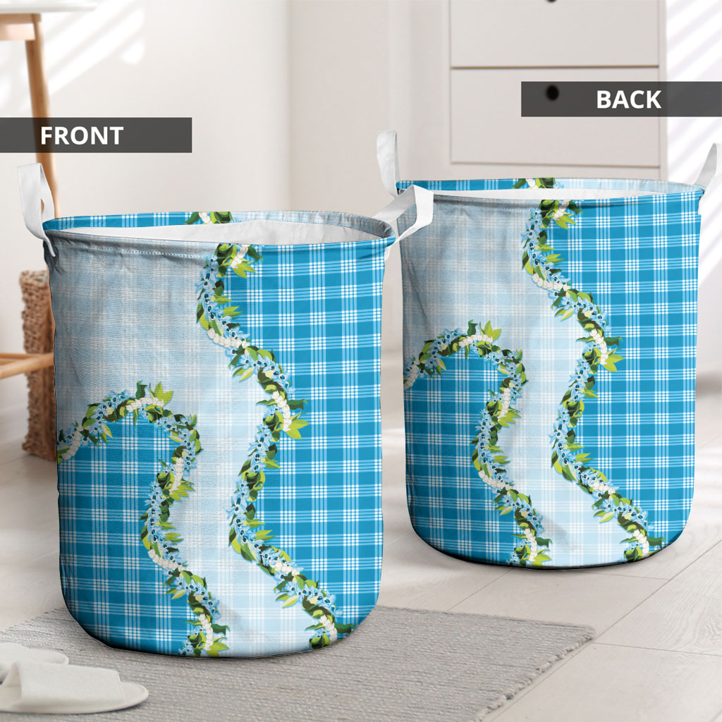 Blue Hawaii Palaka Laundry Basket Maile Pikake Honohono Orchid Lei LT05 - Polynesian Pride