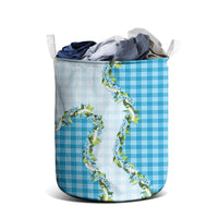 Blue Hawaii Palaka Laundry Basket Maile Pikake Honohono Orchid Lei LT05 - Polynesian Pride