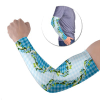 Blue Hawaii Palaka Arm Sleeves Maile Pikake Honohono Orchid Lei