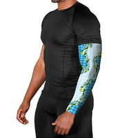 Blue Hawaii Palaka Arm Sleeves Maile Pikake Honohono Orchid Lei