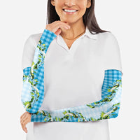 Blue Hawaii Palaka Arm Sleeves Maile Pikake Honohono Orchid Lei