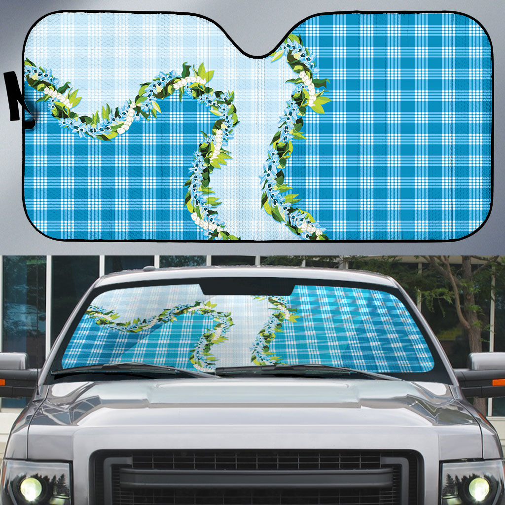Blue Hawaii Palaka Auto Sun Shade Maile Pikake Honohono Orchid Lei