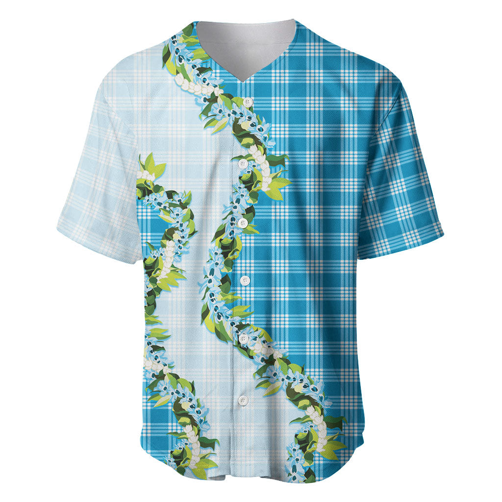 Blue Hawaii Palaka Baseball Jersey Maile Pikake Honohono Orchid Lei