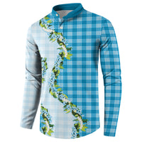Blue Hawaii Palaka Button Sweatshirt Maile Pikake Honohono Orchid Lei