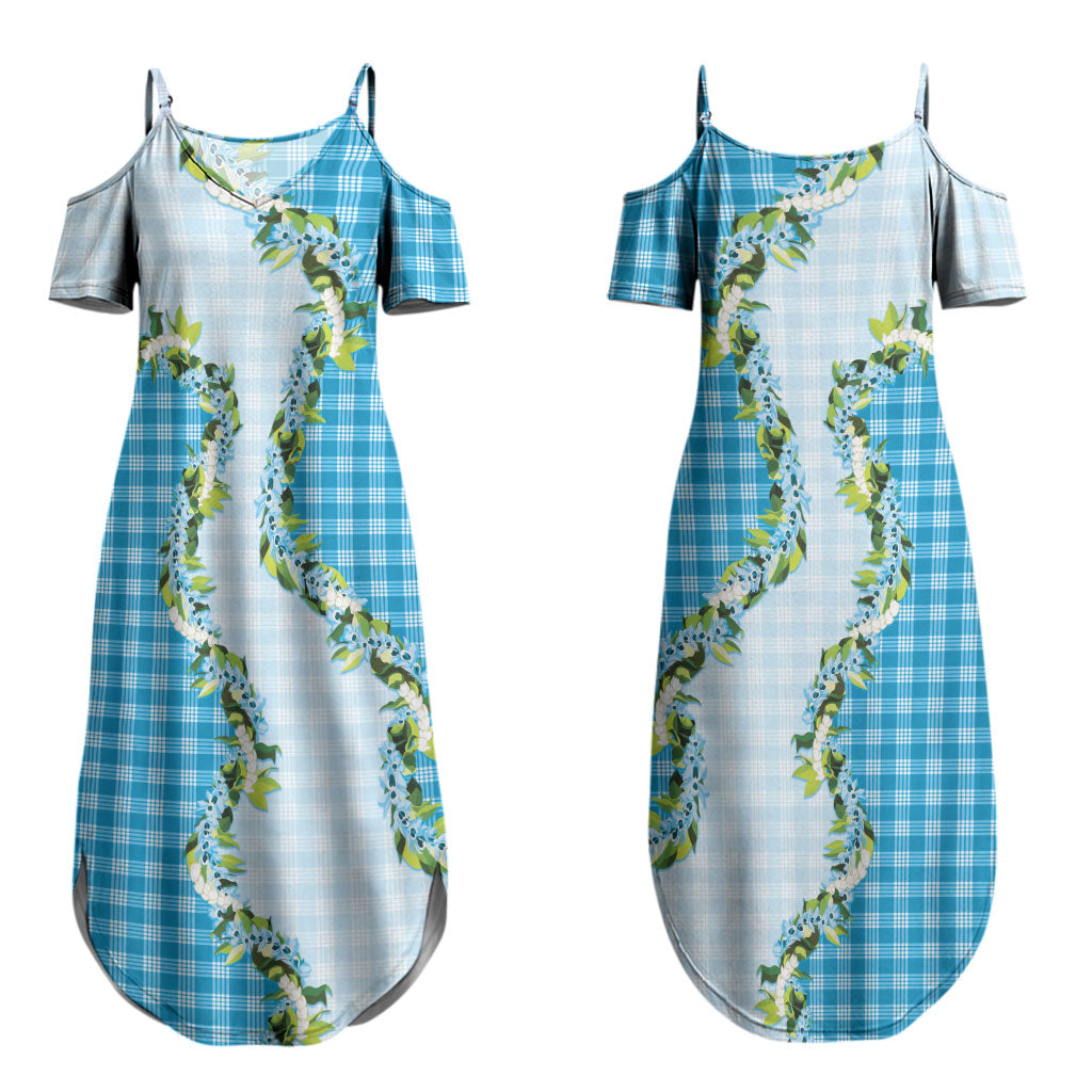 Blue Hawaii Palaka Couples Matching Summer Maxi Dress and Hawaiian Shirt Maile Pikake Honohono Orchid Lei LT05 - Polynesian Pride