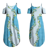 Blue Hawaii Palaka Couples Matching Summer Maxi Dress and Hawaiian Shirt Maile Pikake Honohono Orchid Lei LT05 - Polynesian Pride