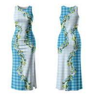 Blue Hawaii Palaka Couples Matching Tank Maxi Dress and Hawaiian Shirt Maile Pikake Honohono Orchid Lei LT05 - Polynesian Pride