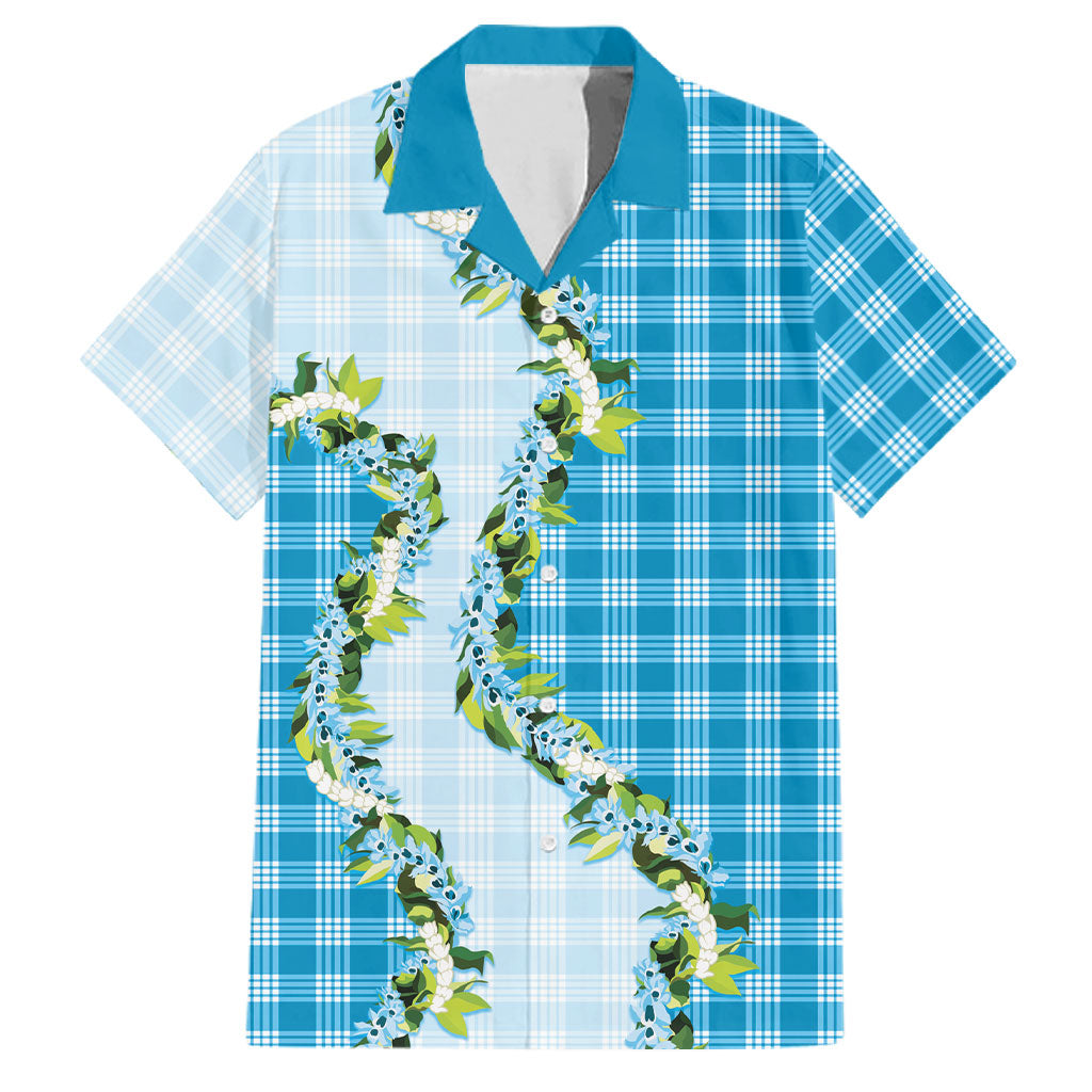 Blue Hawaii Palaka Family Matching Long Sleeve Bodycon Dress and Hawaiian Shirt Maile Pikake Honohono Orchid Lei