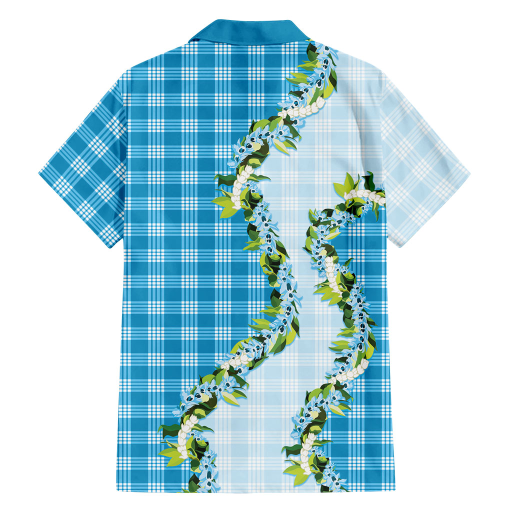 Blue Hawaii Palaka Family Matching Off Shoulder Maxi Dress and Hawaiian Shirt Maile Pikake Honohono Orchid Lei