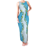 Blue Hawaii Palaka Family Matching Tank Maxi Dress and Hawaiian Shirt Maile Pikake Honohono Orchid Lei